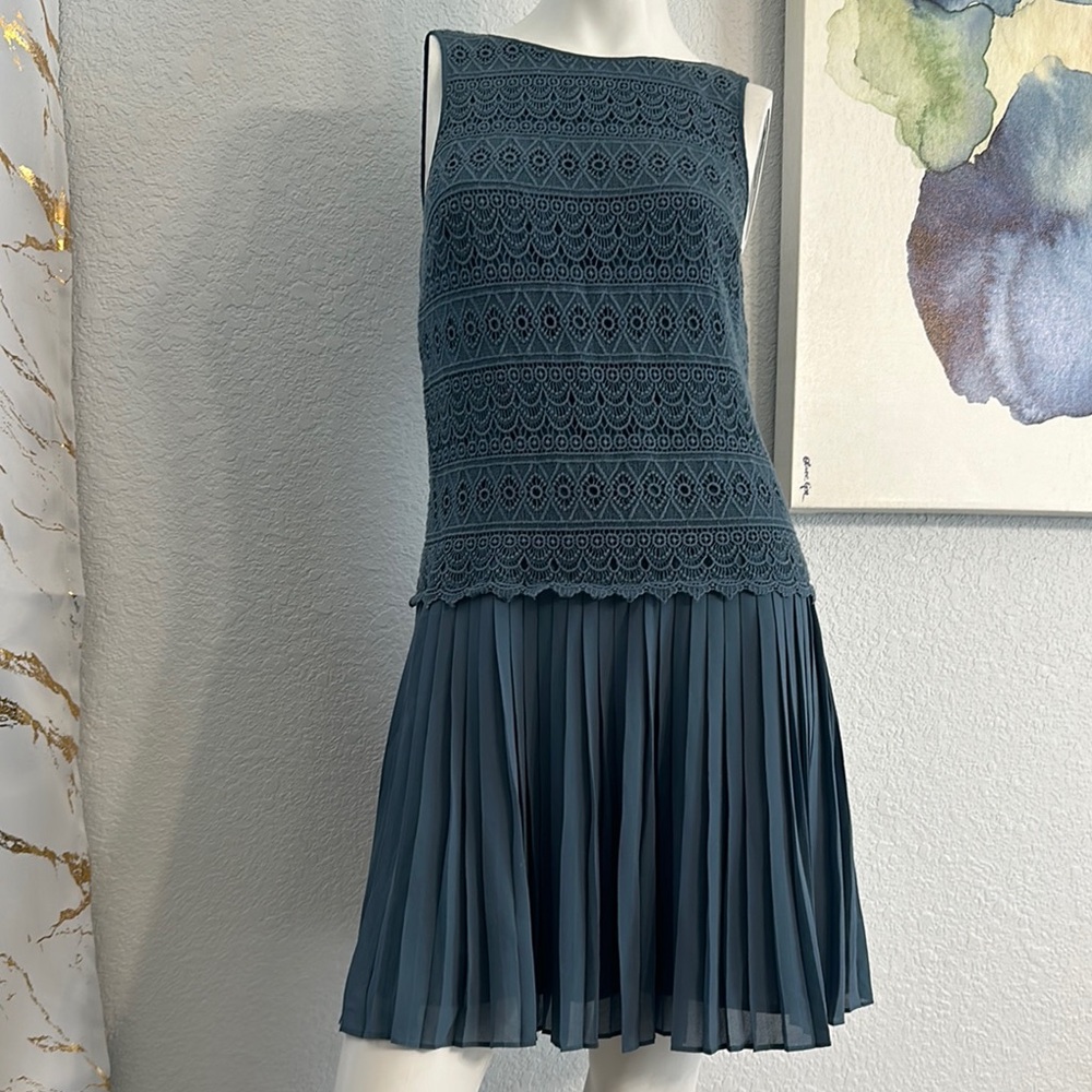 Loft Green and Blue Sleeveless Mini Sundress with Square Neck